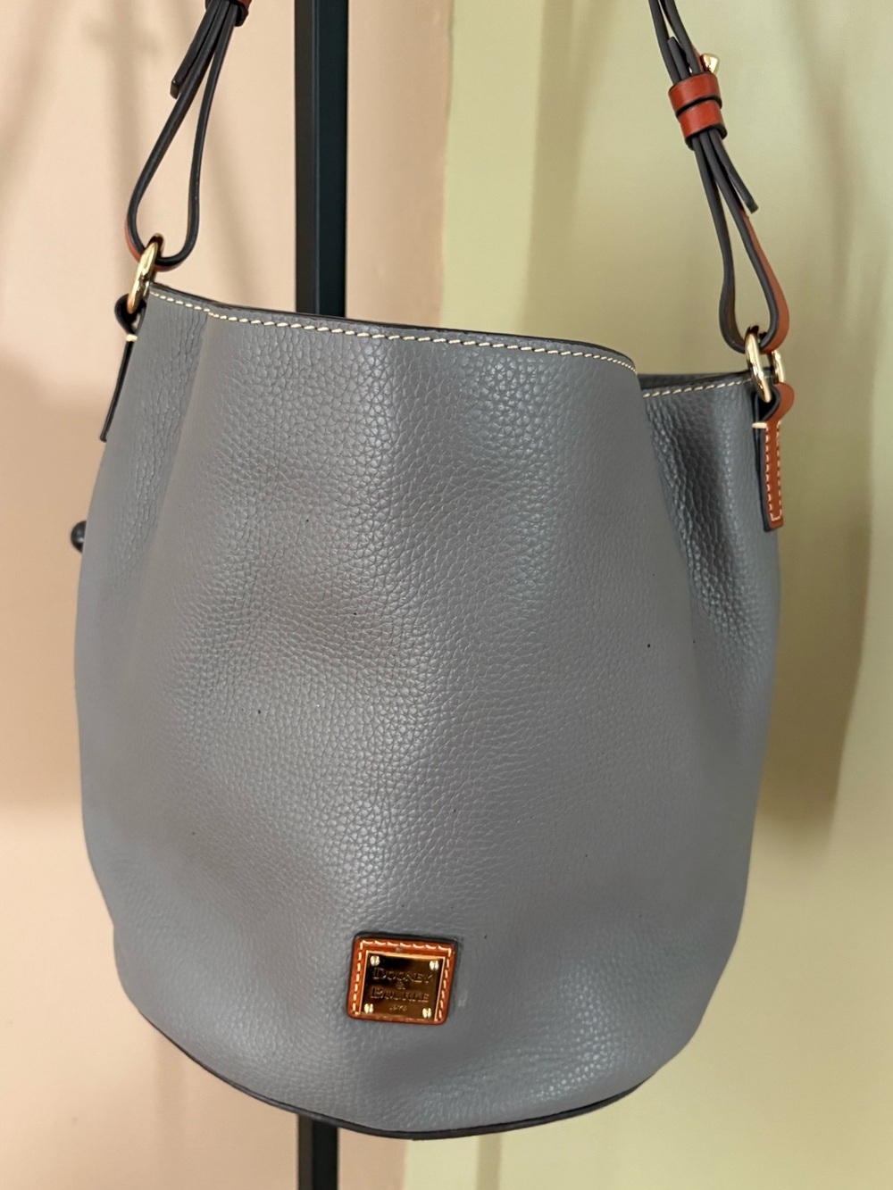Dooney & Bourke Gray Pebbled Leather Hobo with Brown Trim